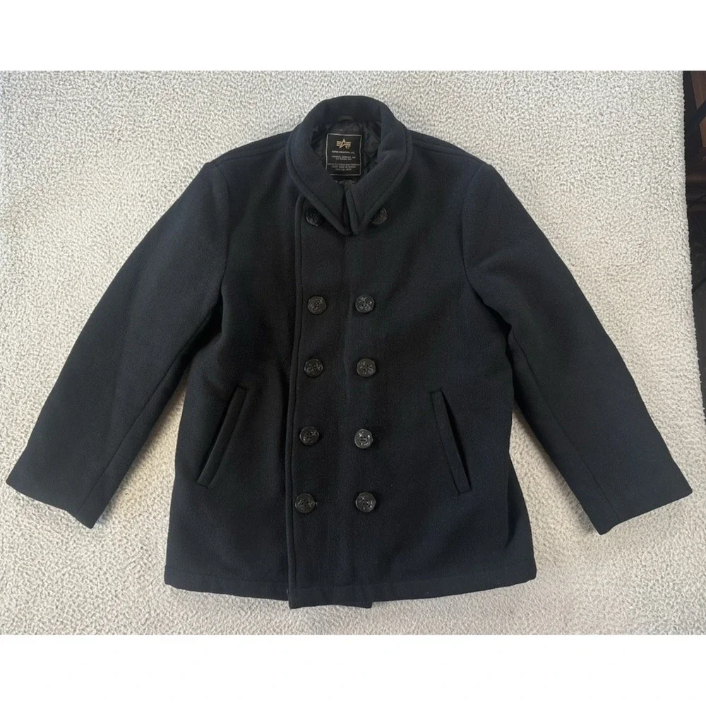 Vintage Alpha Industries Pea Coat Mens Medium‎ Wool Authentic 70s 80s